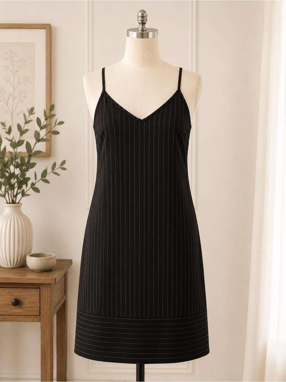 She + Sky Black Pinstripe Slip Mini Dress
